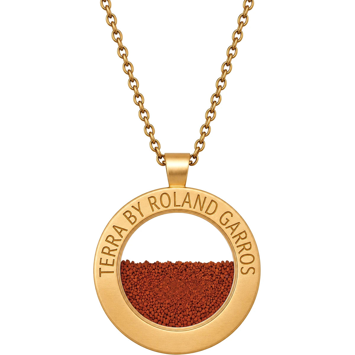COLLAR Y MEDALLA TERRA ACCESS ACERO DORADO MATE SIN PIEDRA GRAN MODELO
