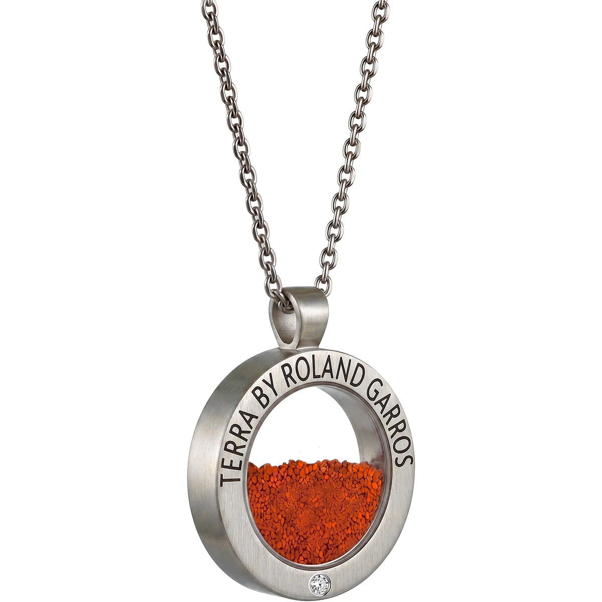 COLLAR Y MEDALLA TERRA ACCESS ACERO MATE 1 PIEDRA MODELO PEQUEÑO
