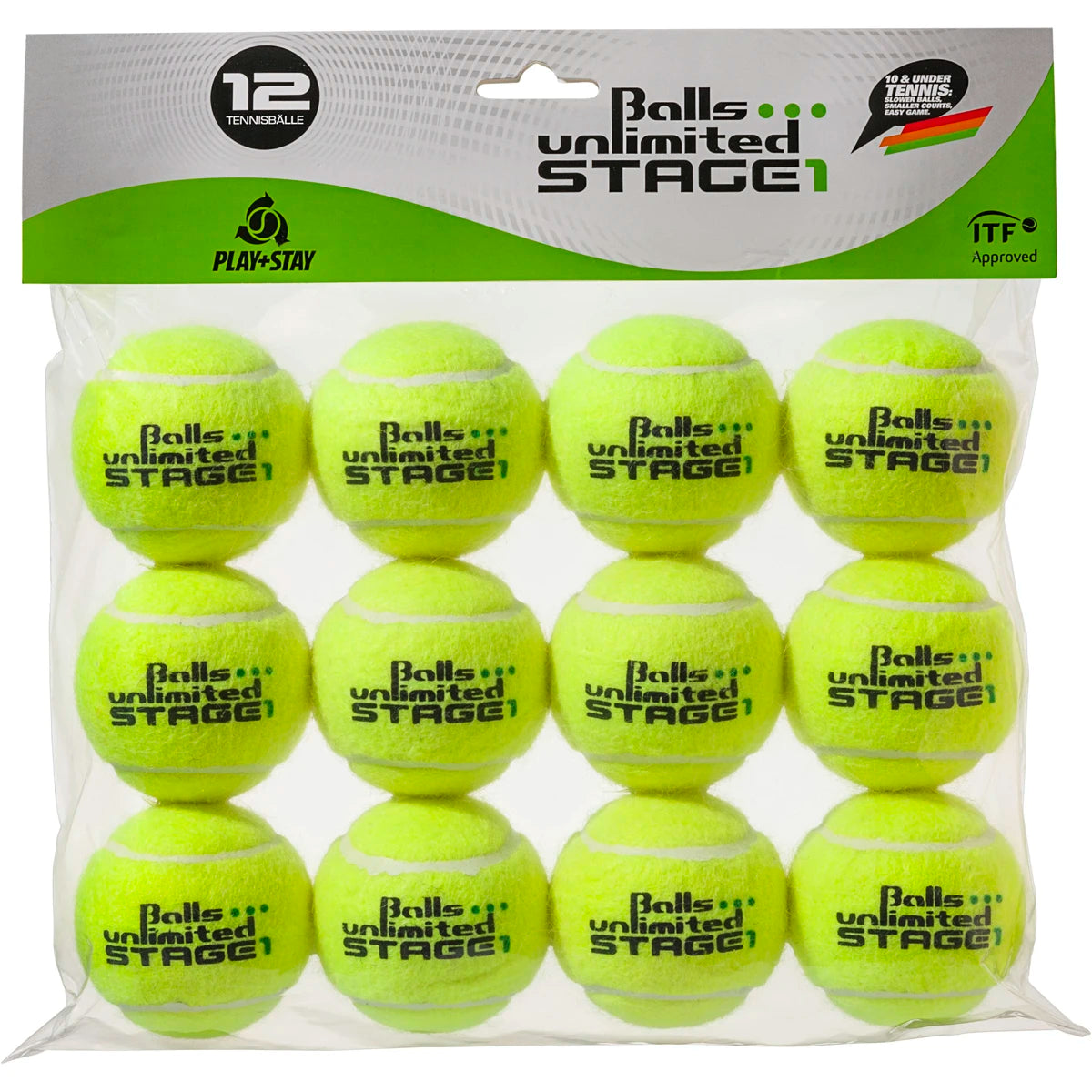 BOLSA DE 12 PELOTAS STAGE 1 TOURNAMENT UNLIMITED AMARILLAS/ PUNTO VERDE