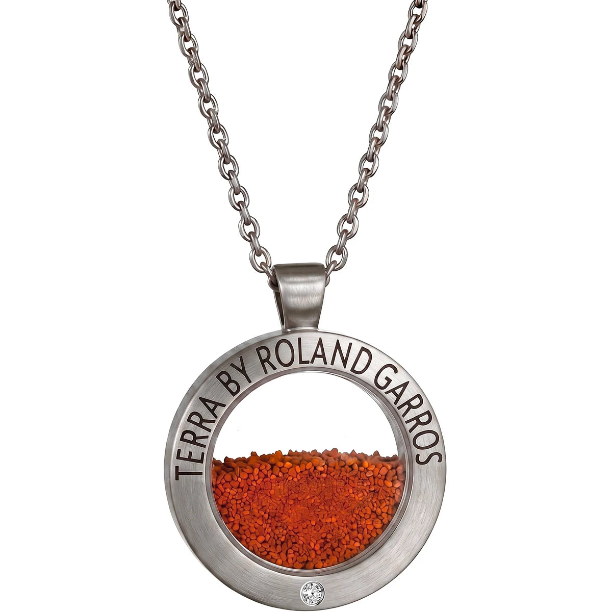 COLLAR Y MEDALLA TERRA ACCESS ACERO MATE 1 PIEDRA GRAN MODELO