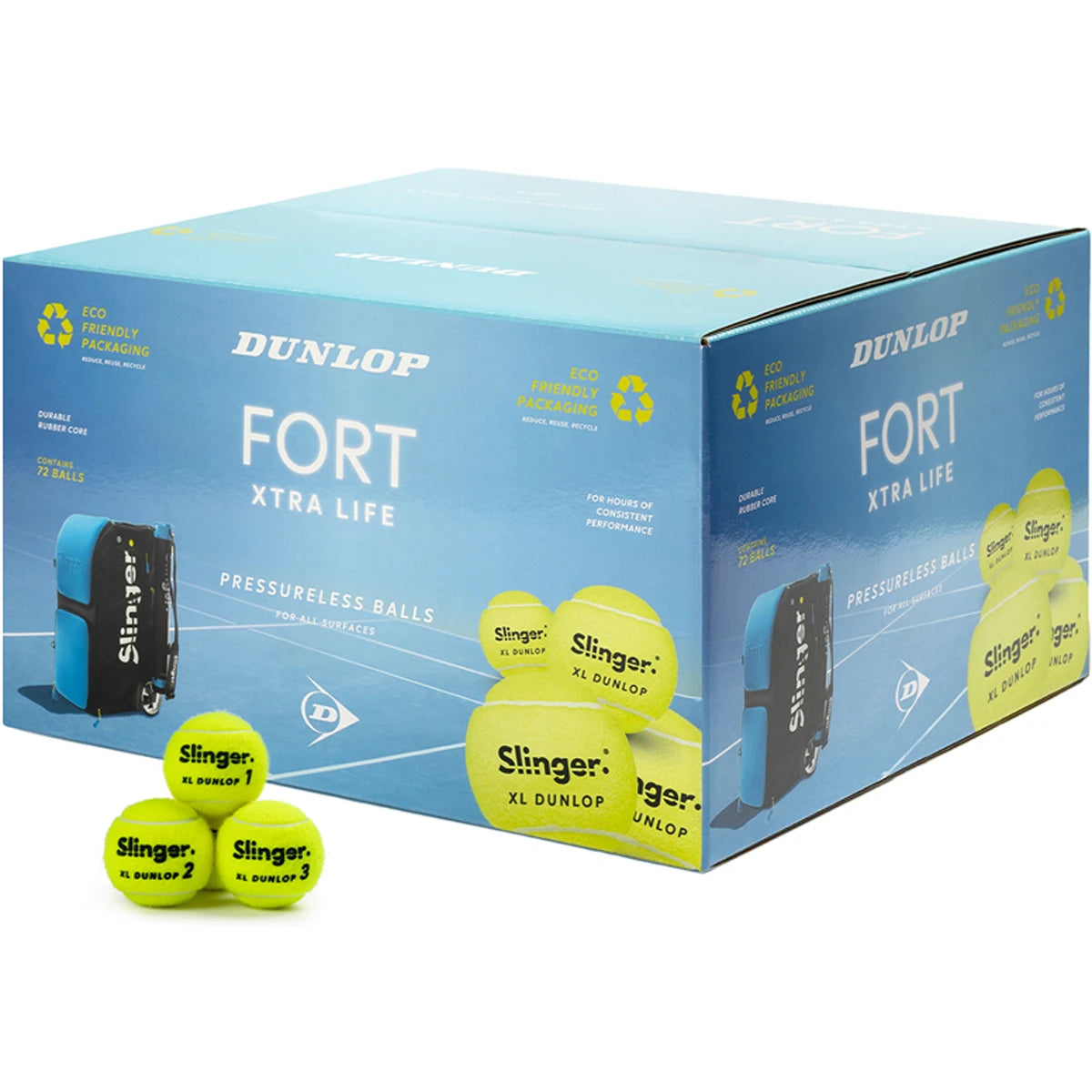 CAJA DE 72 PELOTAS DUNLOP FORT XTRA LIFE SIN PRESIÓN