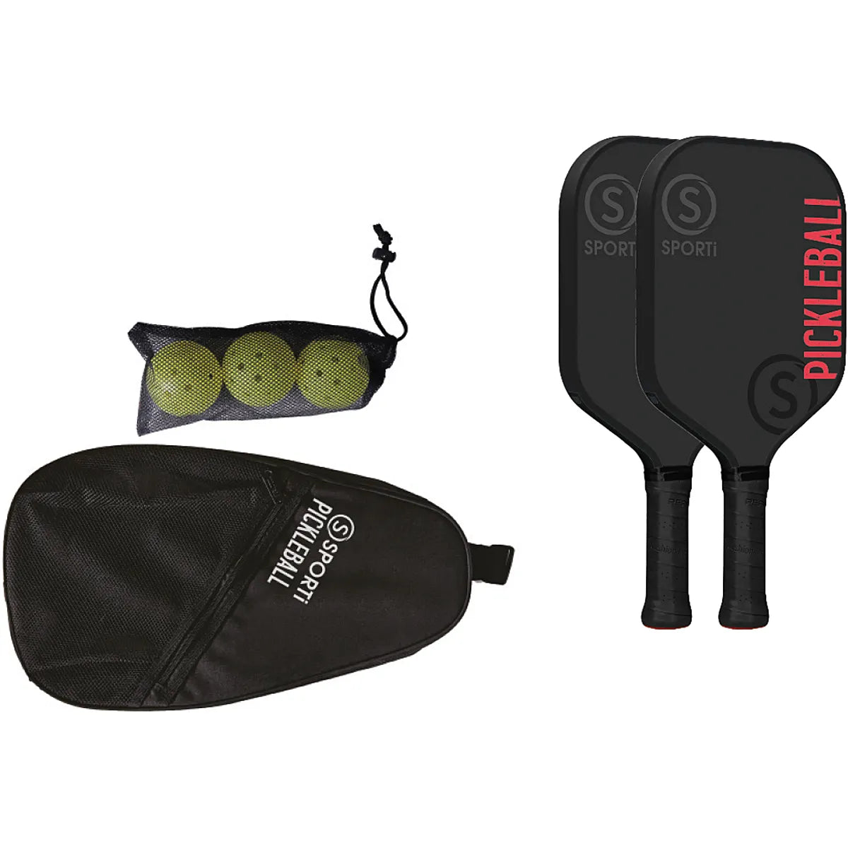 KIT PICKLEBALL OUTDOOR: RAQUETAS + PELOTAS + BOLSA DE TRANSPORTE