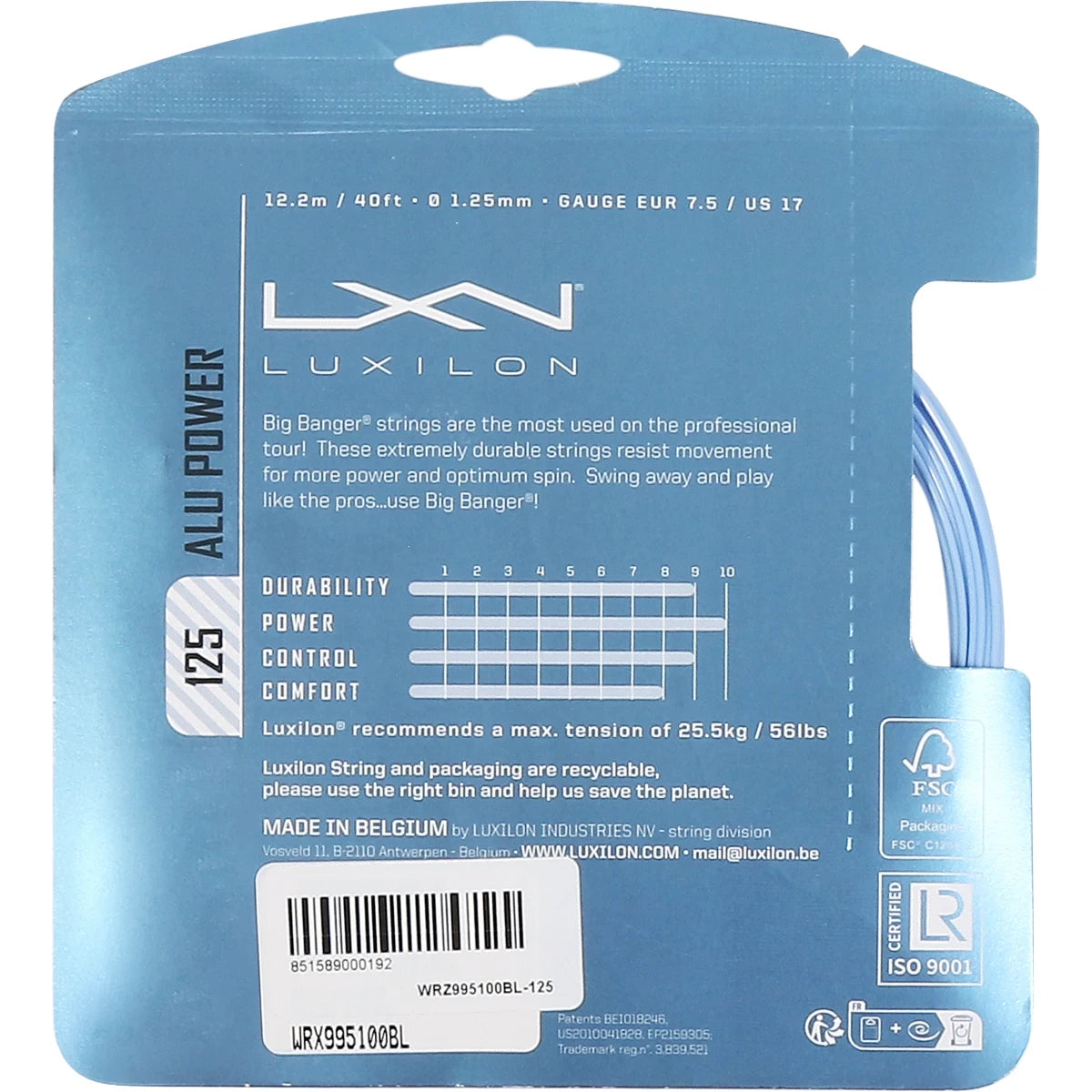 CORDAJE LUXILON BIG BANGER ALU POWER ICE BLUE (12 METROS)