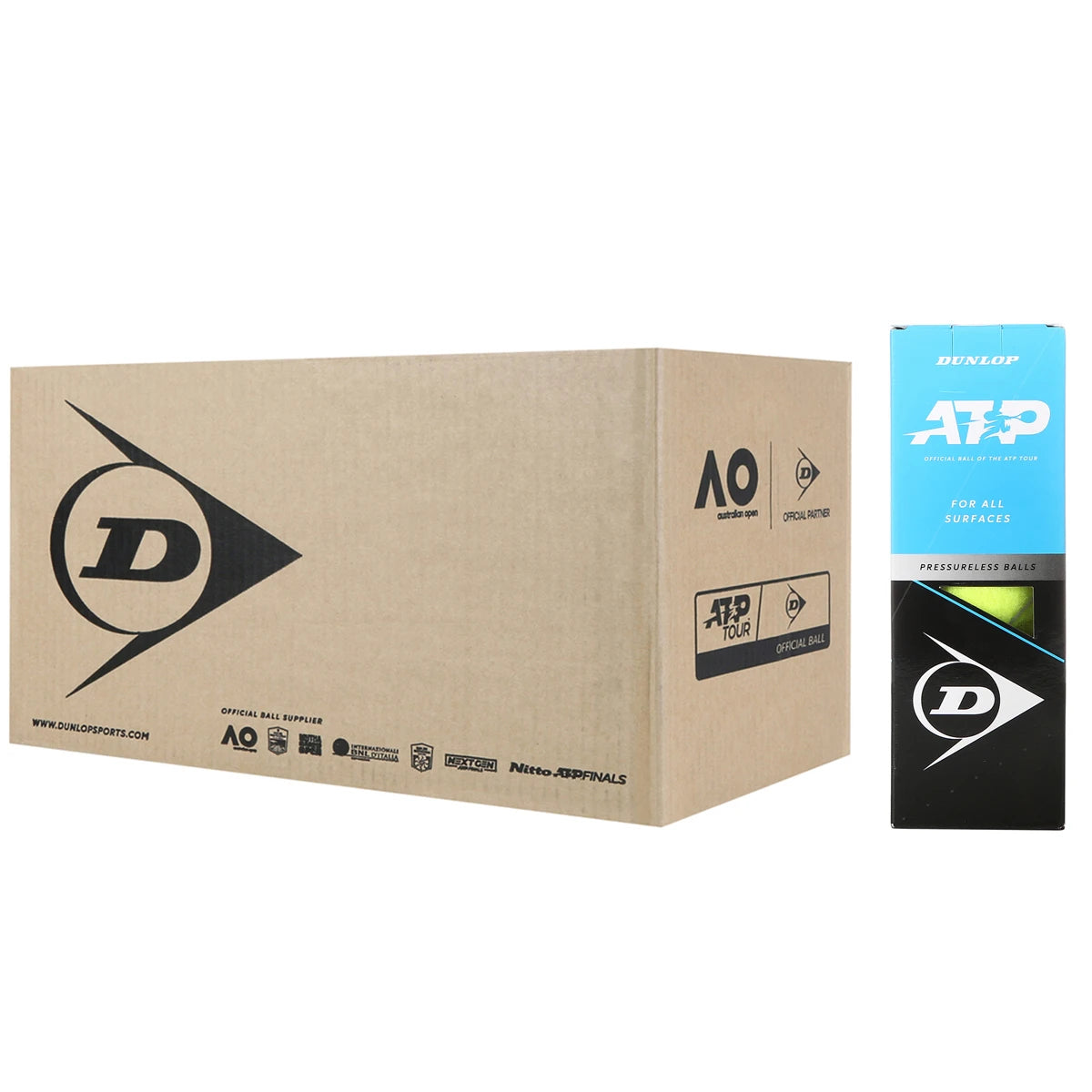 CAJA DE 24 TUBOS DE 3 PELOTAS DUNLOP ATP SIN PRESIÓN