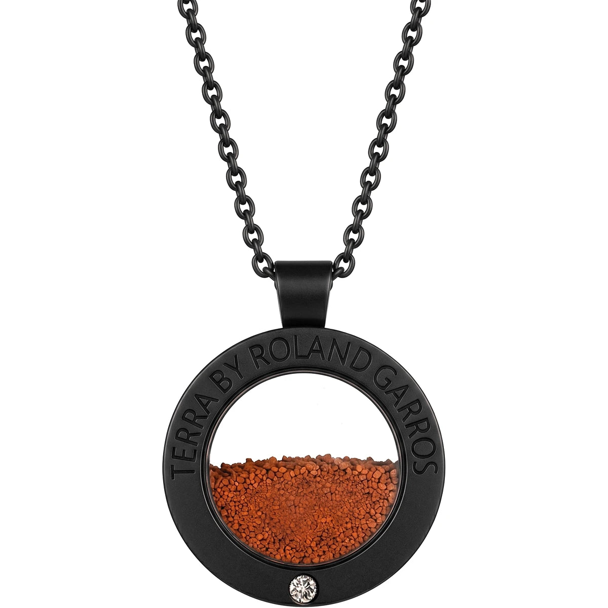 COLLAR Y MEDALLA TERRA ACCESS ACERO NEGRO MATE 1 PIEDRA MODELO PEQUEÑO