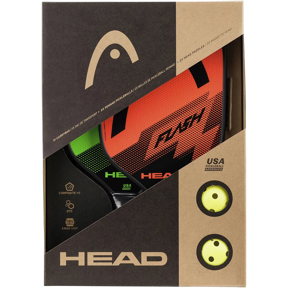 LOTE DE 2 RAQUETAS HEAD PICKLEBALL FLASH + 2 PELOTAS