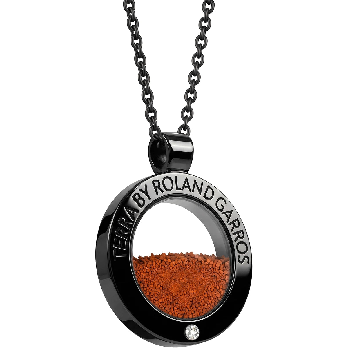 COLLAR Y MEDALLA TERRA ACCESS ACERO NEGRO BRILLANTE 1 PIEDRA GRAN MODELO