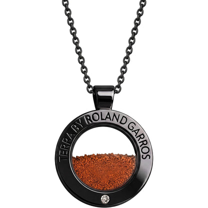 COLLAR Y MEDALLA TERRA ACCESS ACERO NEGRO BRILLANTE 1 PIEDRA MODELO PEQUEÑO
