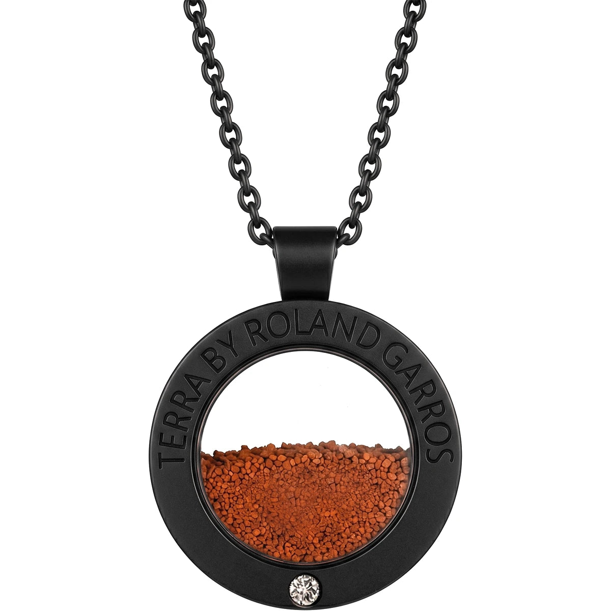 COLLAR Y MEDALLA TERRA ACCESS ACERO NEGRO MATE 1 PIEDRA GRAN MODELO
