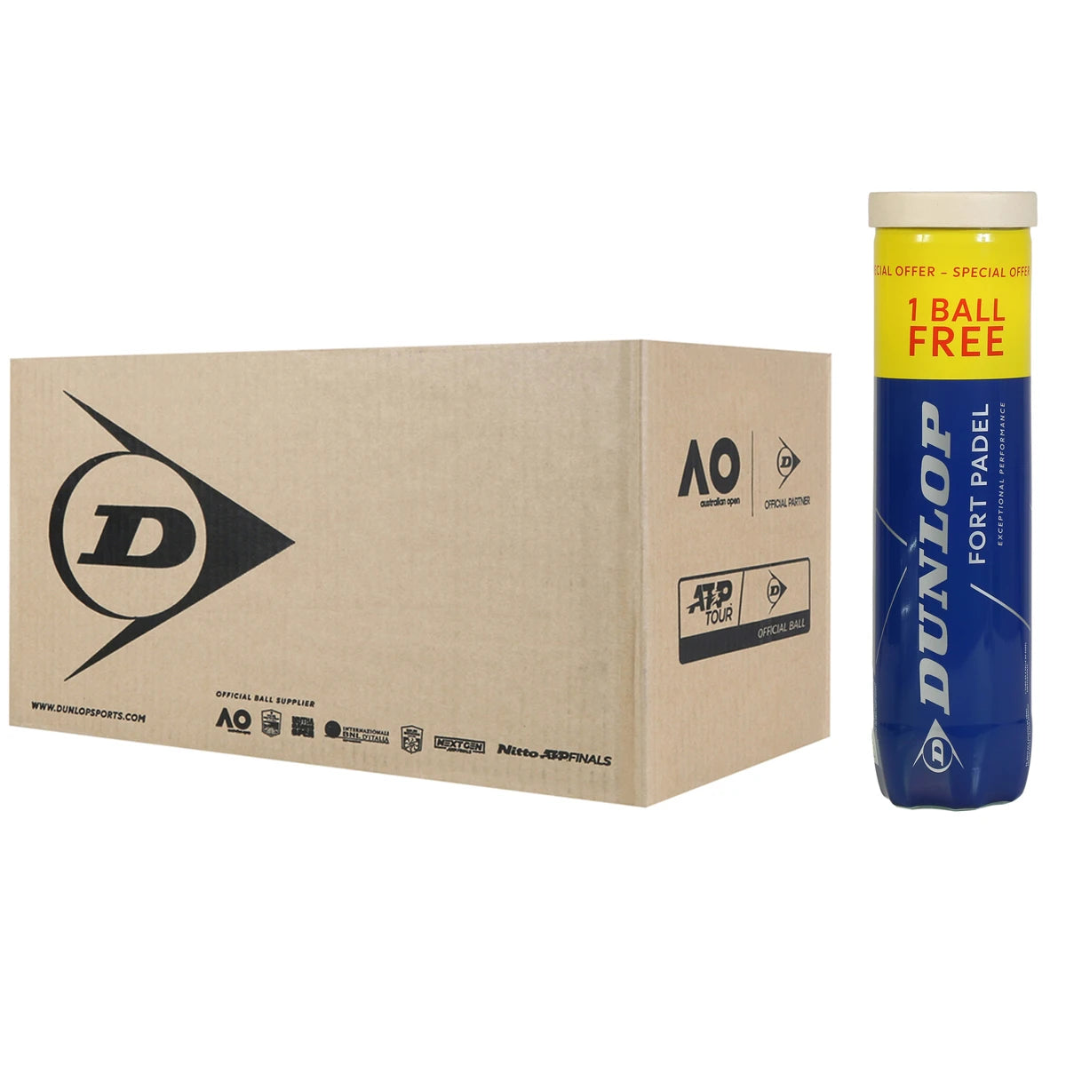 CAJA DE 18 TUBOS DE 4 PELOTAS DUNLOP FORT PADEL