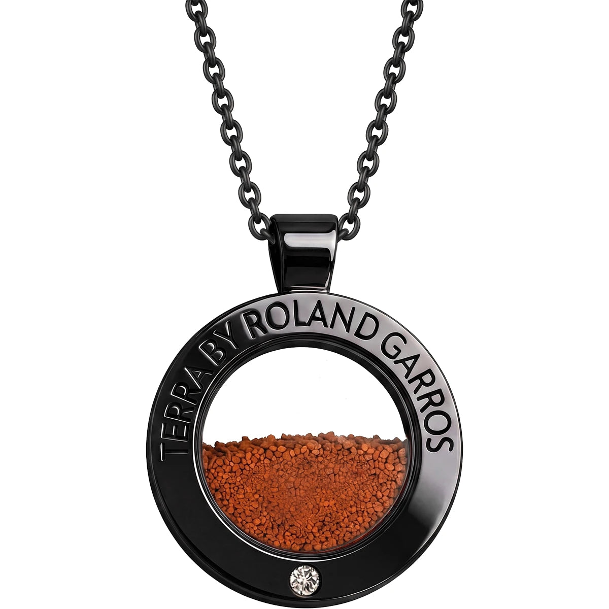 COLLAR Y MEDALLA TERRA ACCESS ACERO NEGRO BRILLANTE 1 PIEDRA GRAN MODELO