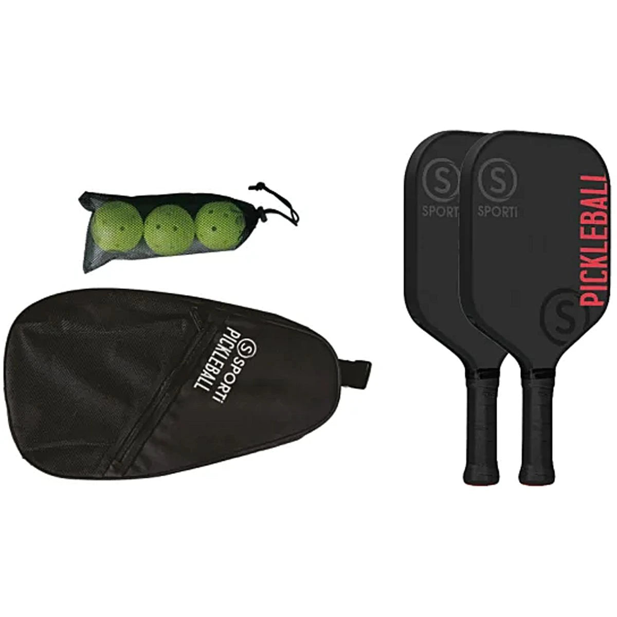 KIT PICKLEBALL FIBRA DE VIDRIO INDOOR: 2 RAQUETAS + 3 PELOTAS + 1 BOLSA DE TRANSPORTE