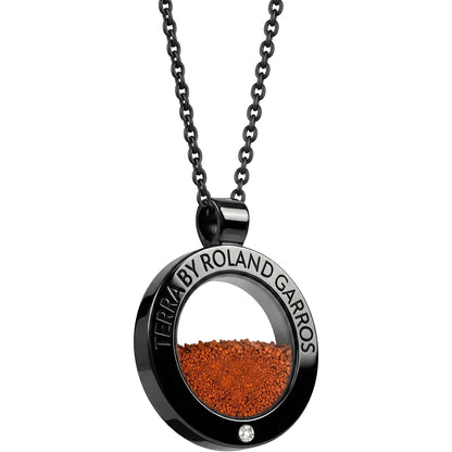 COLLAR Y MEDALLA TERRA ACCESS ACERO NEGRO BRILLANTE 1 PIEDRA MODELO PEQUEÑO