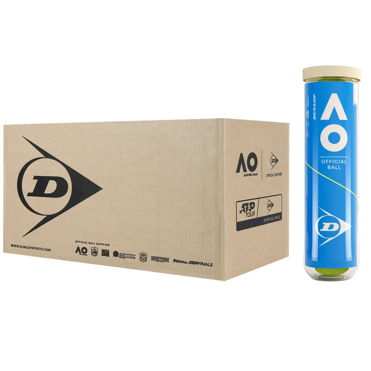CAJA DE 18 TUBOS DE 4 PELOTAS DUNLOP AUSTRALIAN OPEN