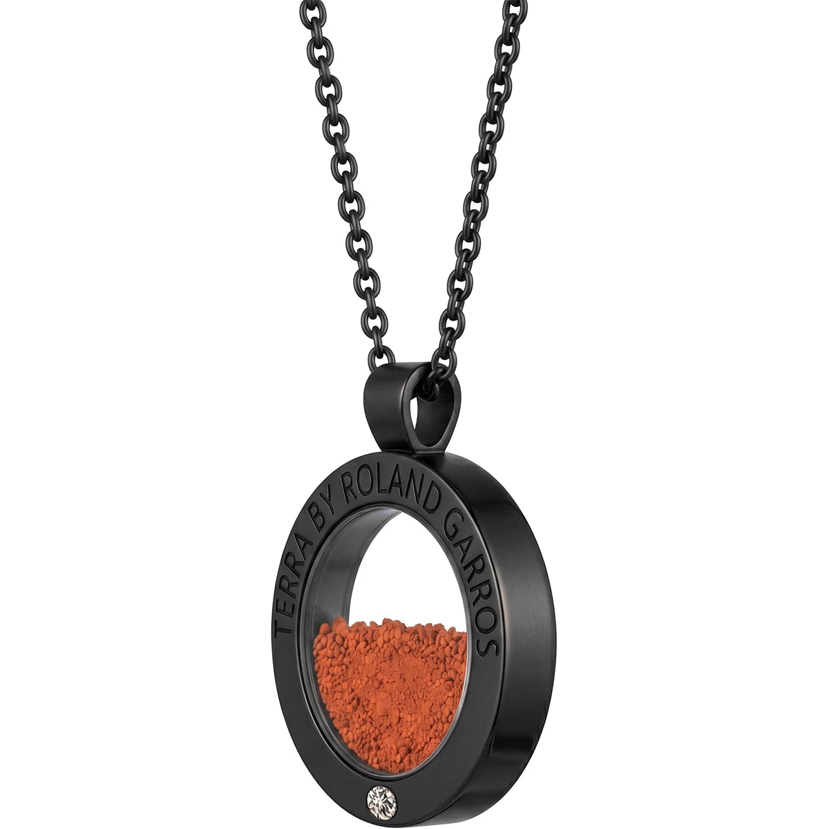 COLLAR Y MEDALLA TERRA ACCESS ACERO NEGRO MATE 1 PIEDRA MODELO PEQUEÑO