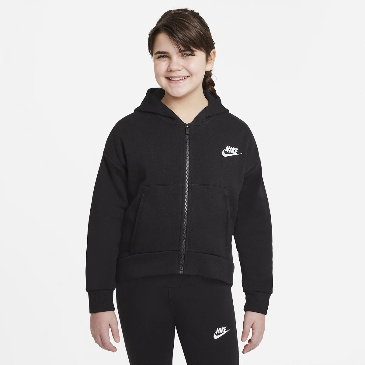 SUDADERA NIKE JUNIOR CHICA SPORTSWEAR CLUB FLEECE CREMALLERA COMPLETA CON CAPUCHA