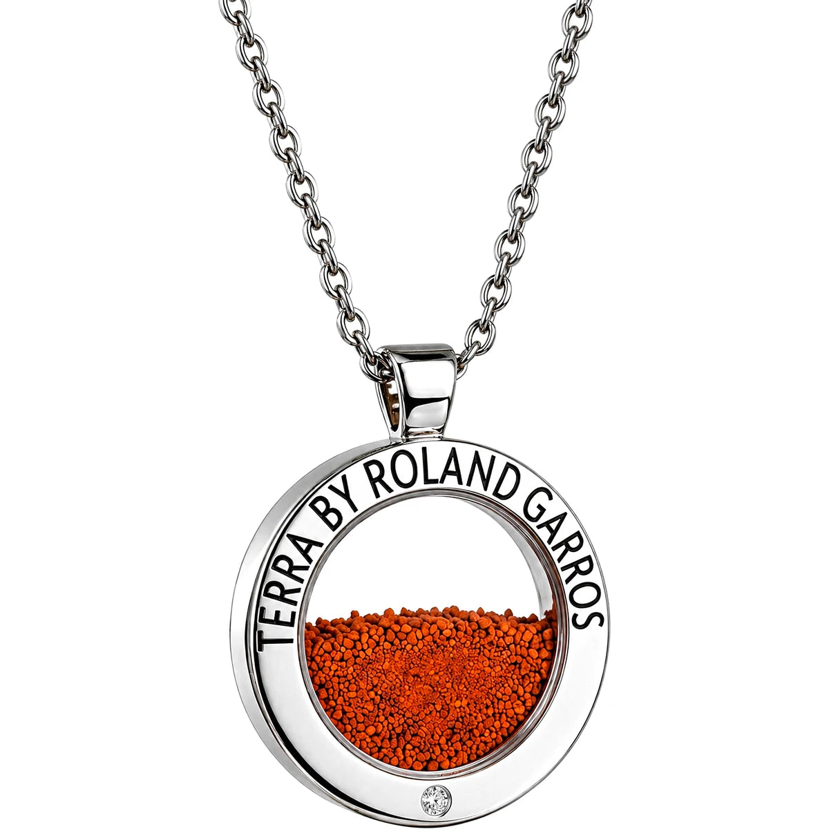 COLLAR Y MEDALLA TERRA ACCESS ACERO BRILLANTE 1 PIEDRA GRAN MODELO