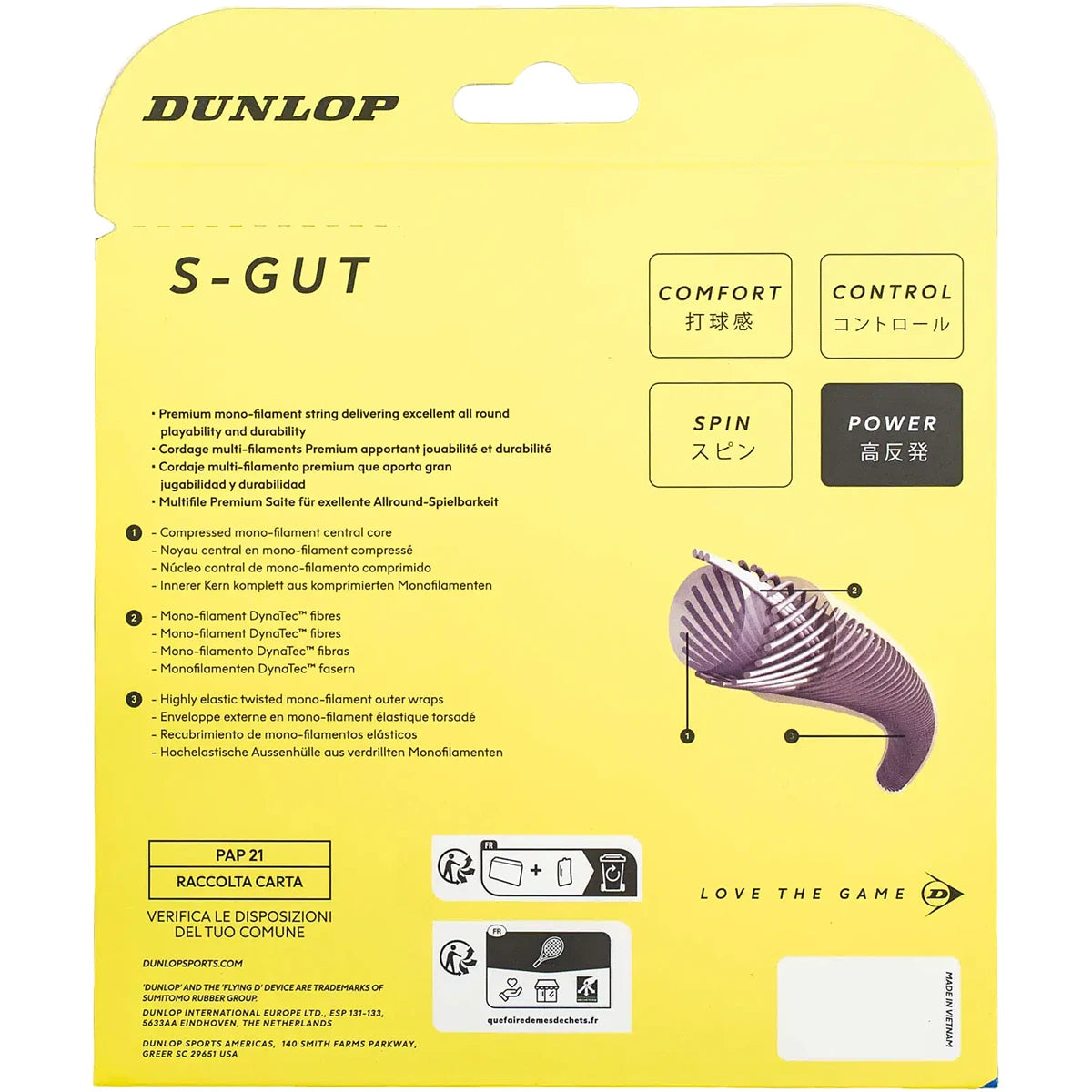 CORDAJE DUNLOP ATP S-GUT (12 METROS)