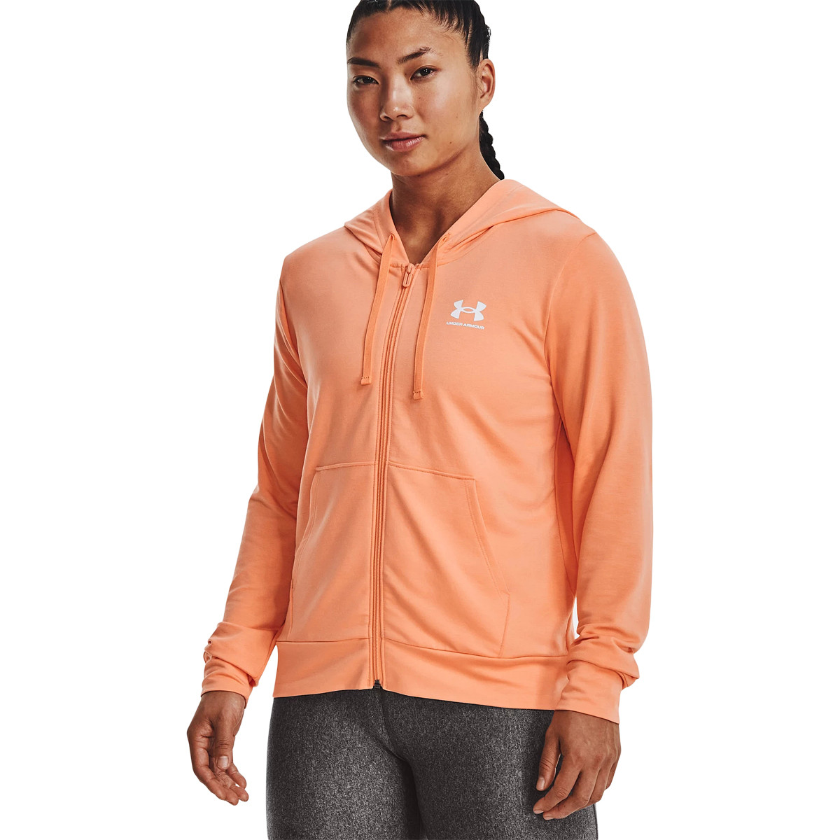 SUDADERA UNDER ARMOUR MUJER RIVAL TERRY CON CAPUCHA Y CREMALLERA